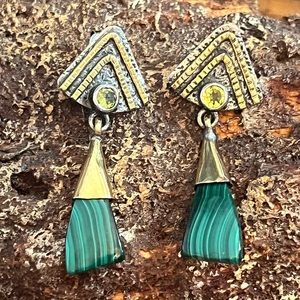 925 Silver Malachite and Citrine Earrings